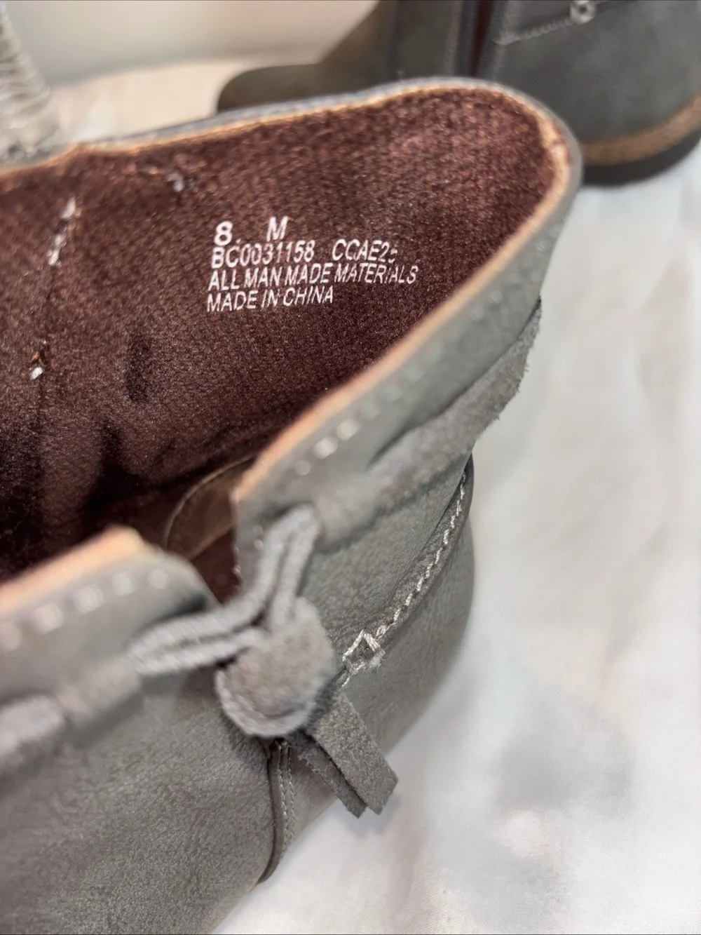 B.O.C Gray Ankle Boots with Cork Trim. 7/8